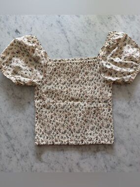 Lucca smocked floral crop puff sleeve top